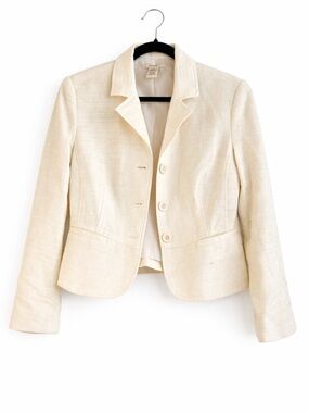 Cream linen/cotton Textured Blazer Jacket - Structured Neutral